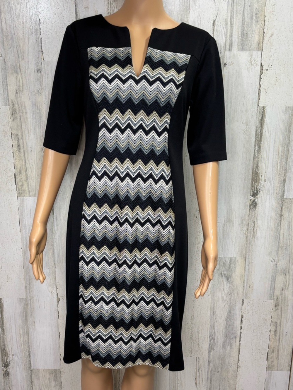 Dressbarn Black Chevron-Panel‎ Sheath Dress